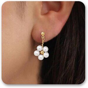 Women's Daisy Pearl Earring Silver Bow Drop Jewelry Freshwater Pearl Bridal